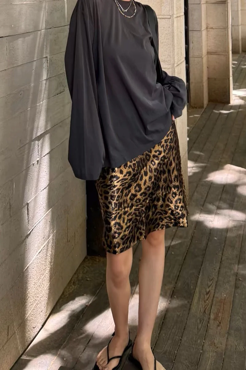 Luxe Leopard Print A-line Skirt - Image 2