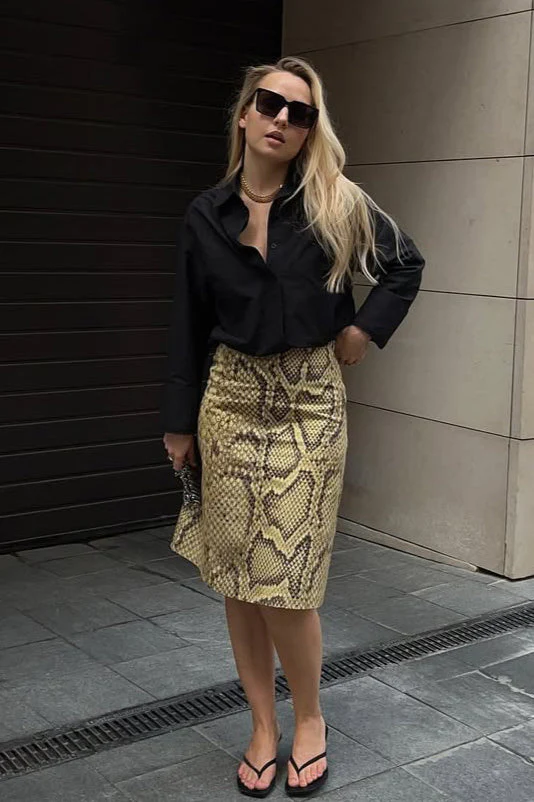 Snake Print High-Waist A-Line Skirt - Image 2