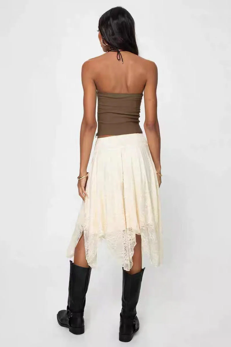Lace Midi Skirt with Asymmetrical Hem Skirt - Image 4