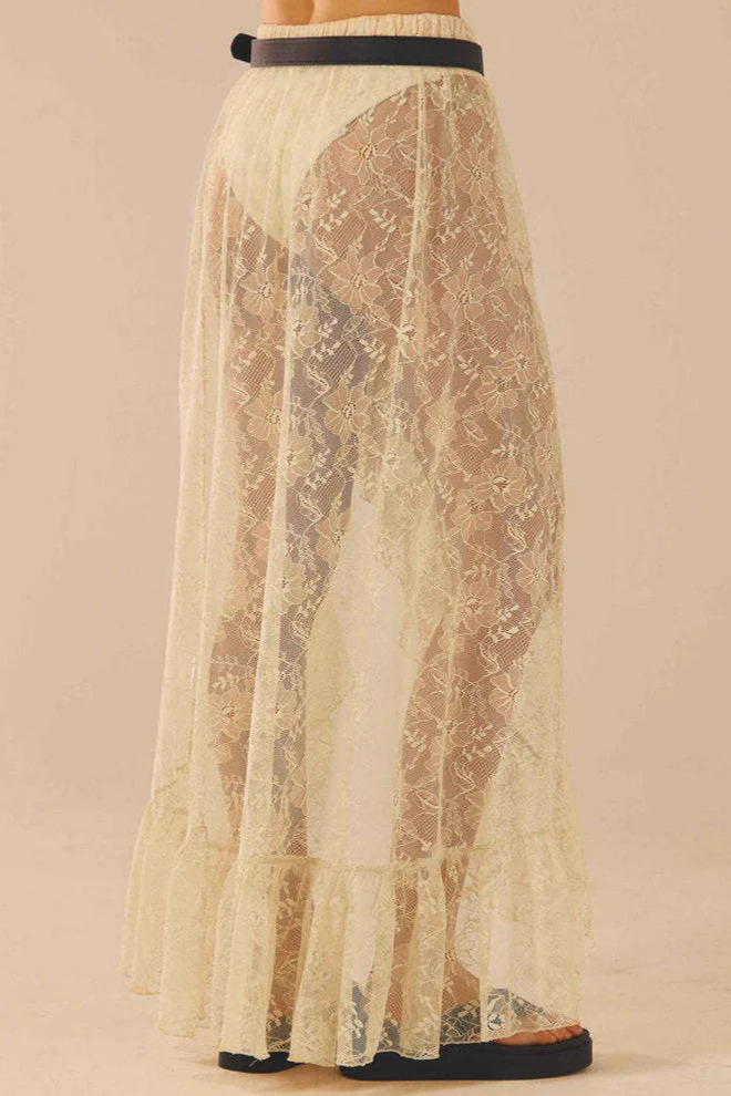 Sheer Lace Asymmetrical Ruffle Skirt - Image 3