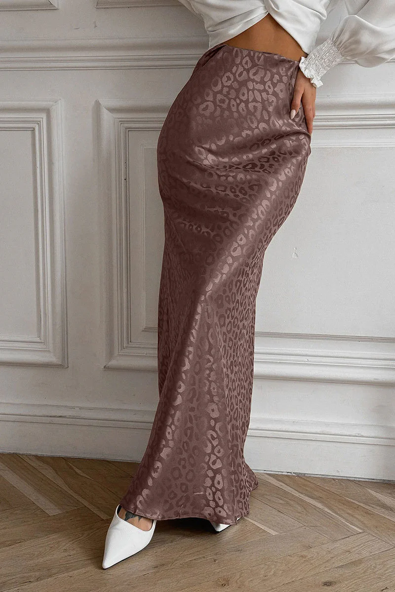Floral Jacquard Leopard Print Midi Skirt - Image 2