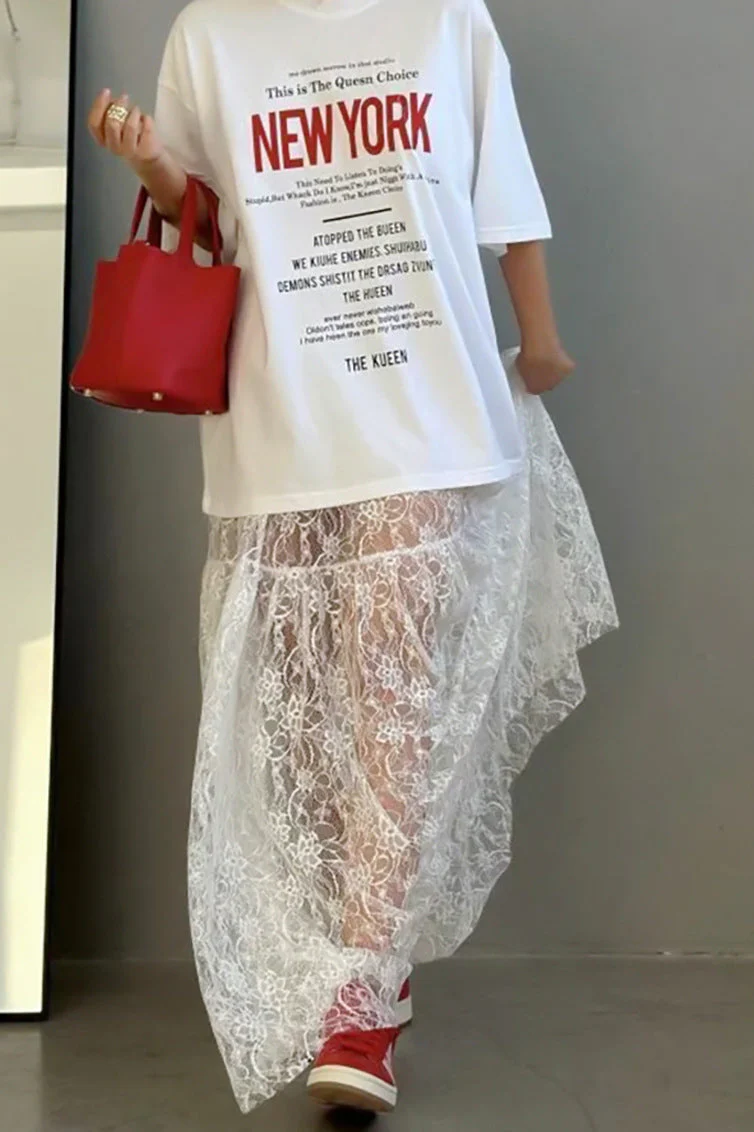 Floral Lace Sheer High-Waist A-Line Skirt - Image 2