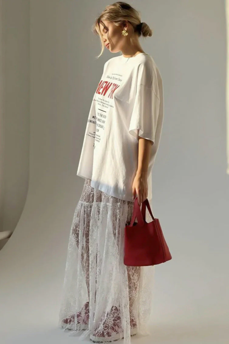 Floral Lace Sheer High-Waist A-Line Skirt - Image 5