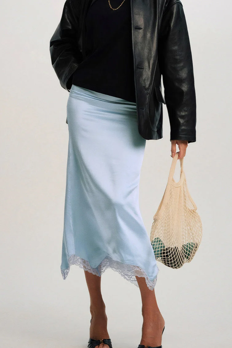 Lace Trim Asymmetric Midi Skirt - Image 2