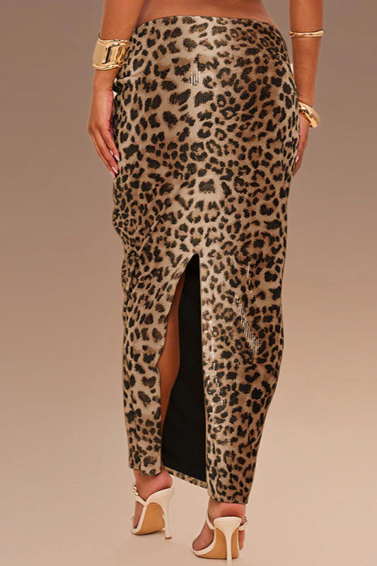 Leopard Sequin High-Slit Bodycon Skirt - Image 6