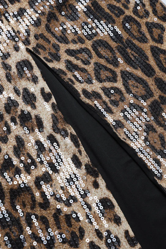 Leopard Sequin High-Slit Bodycon Skirt - Image 7