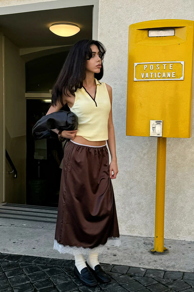 Lace Trim A-Line Maxi Skirt - Image 3