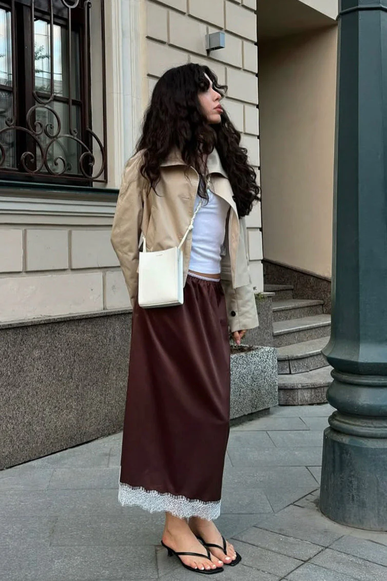 Lace Trim A-Line Maxi Skirt - Image 5