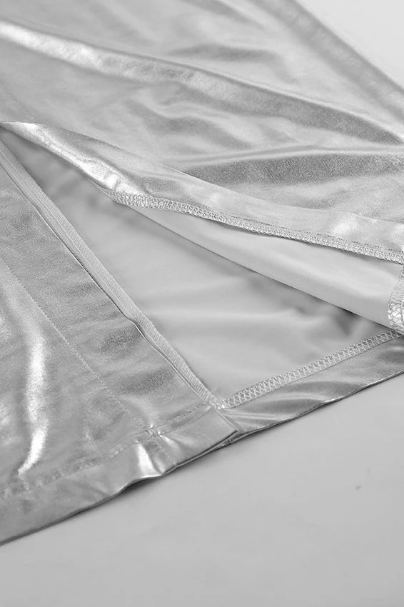 Silver High-Waisted Slit Bodycon Skirt - Image 4