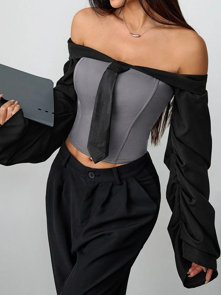 Vintage Corset Tie Up Long Sleeve Blouse - Image 2
