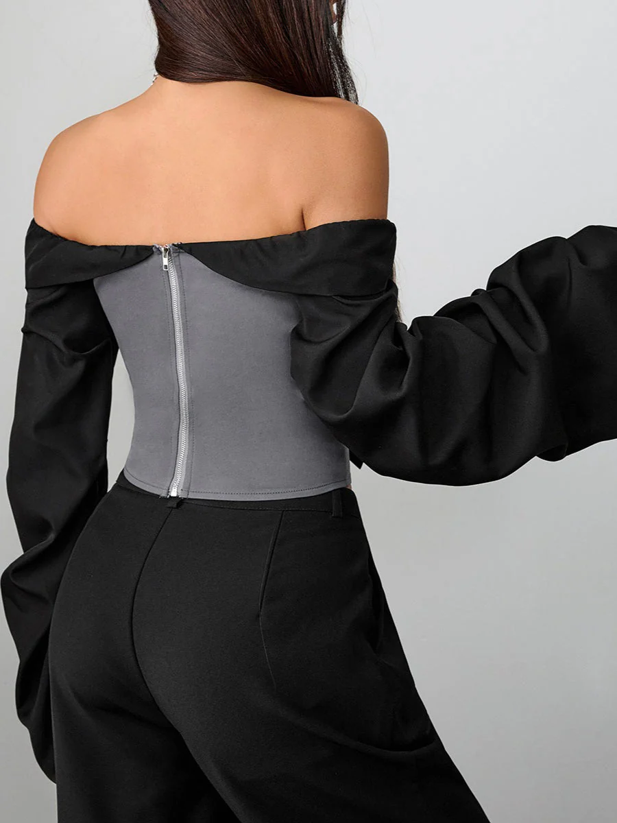 Vintage Corset Tie Up Long Sleeve Blouse - Image 4