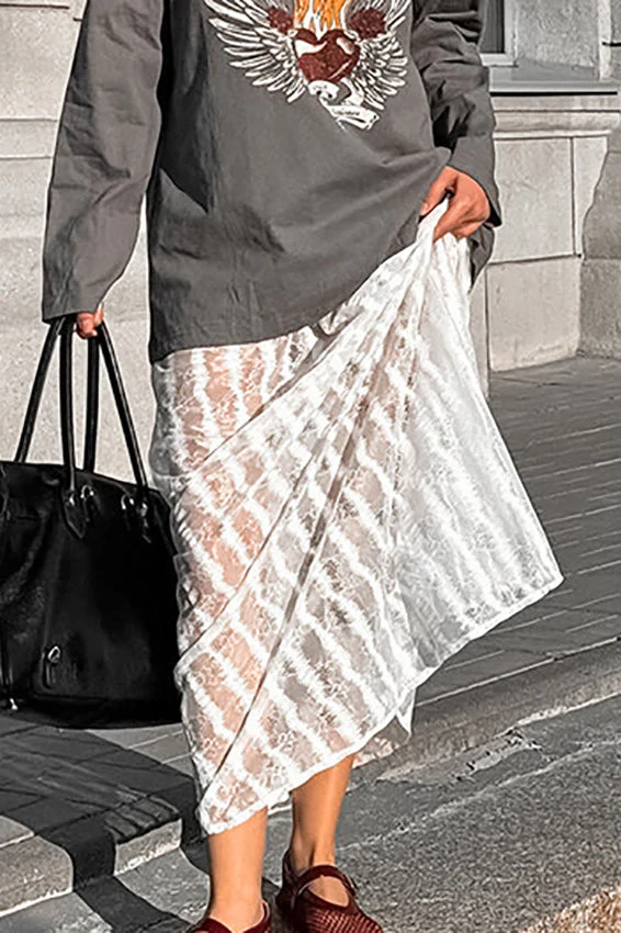 Vintage Lace Hollow Midi Skirt - Image 7