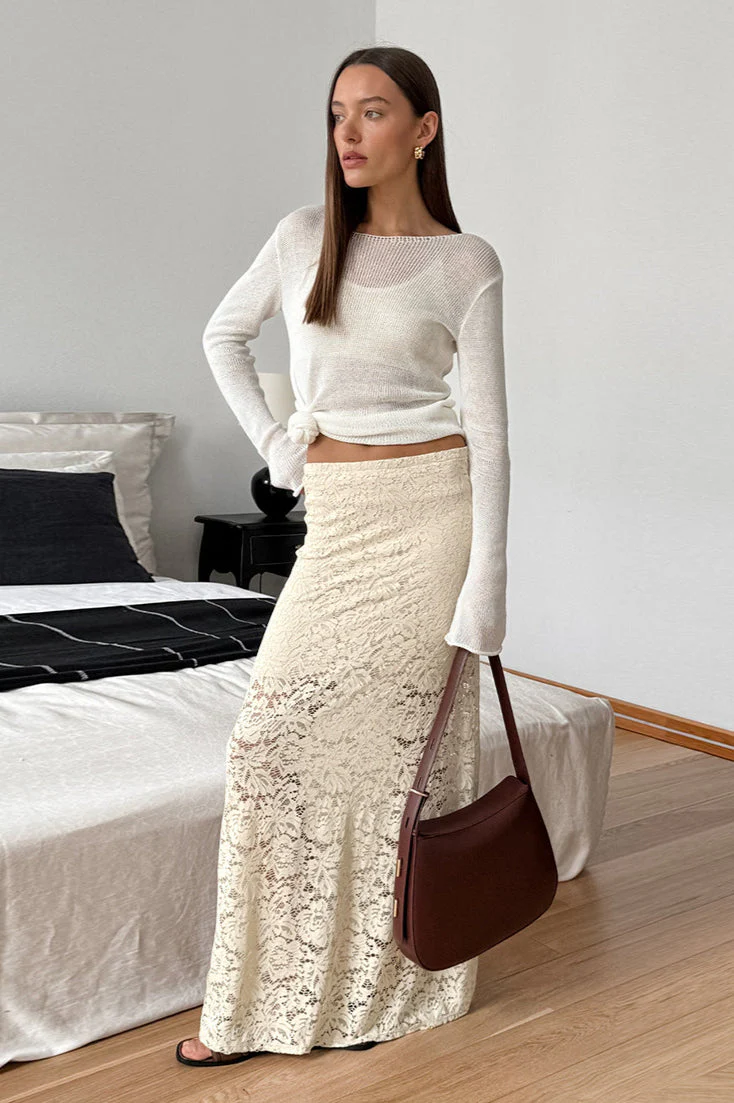 Lace Hollow High-Waisted Midi Skirt - Image 2