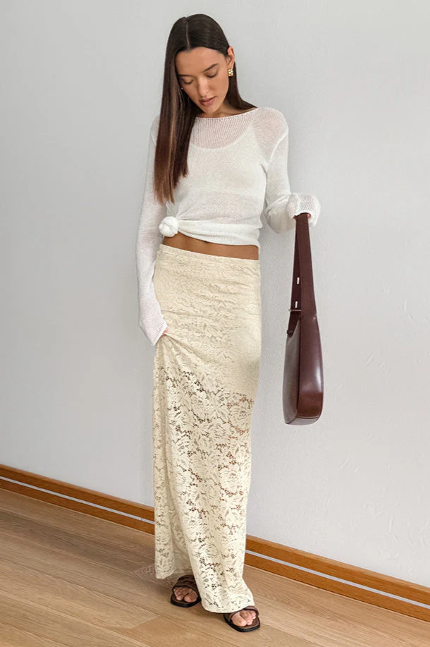 Lace Hollow High-Waisted Midi Skirt - Image 3