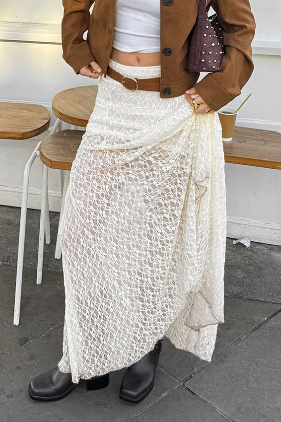 Sheer Lace A-Line Midi Skirt - Image 3