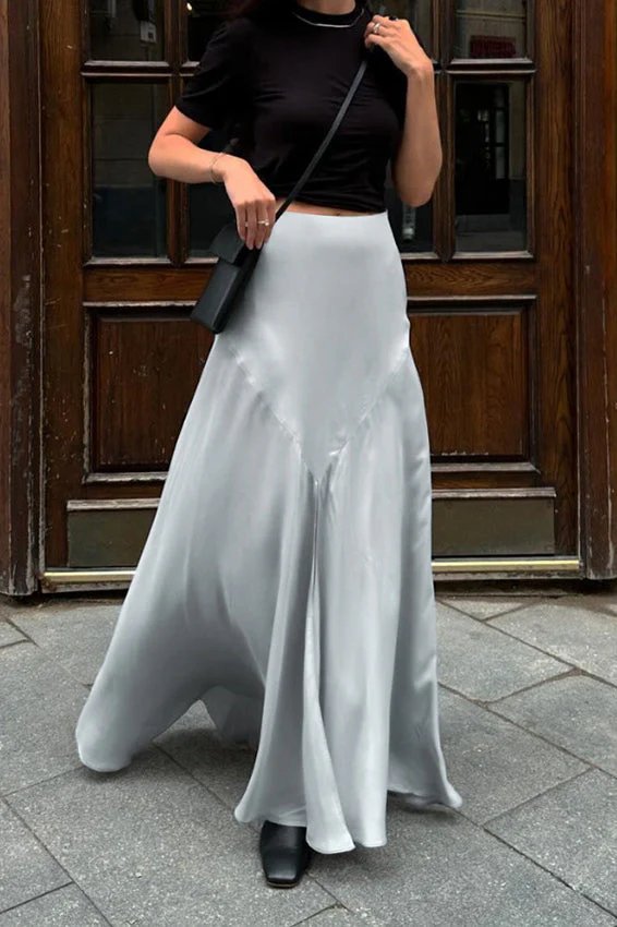 Satin High-Slit A-Line Midi Skirt - Image 2