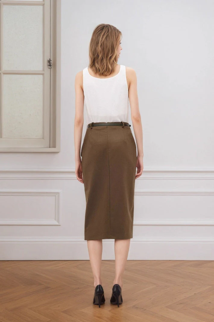 High Waist Split A-Line Midi Skirt - Image 4