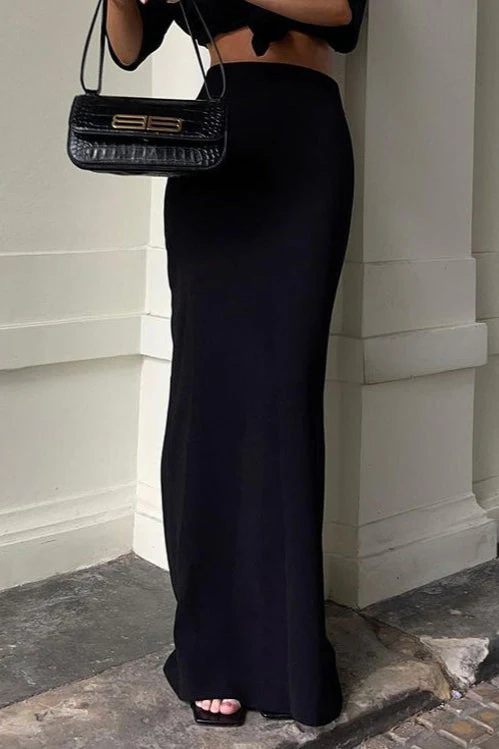 Slim Fit Black Long Pencil Skirt - Image 3