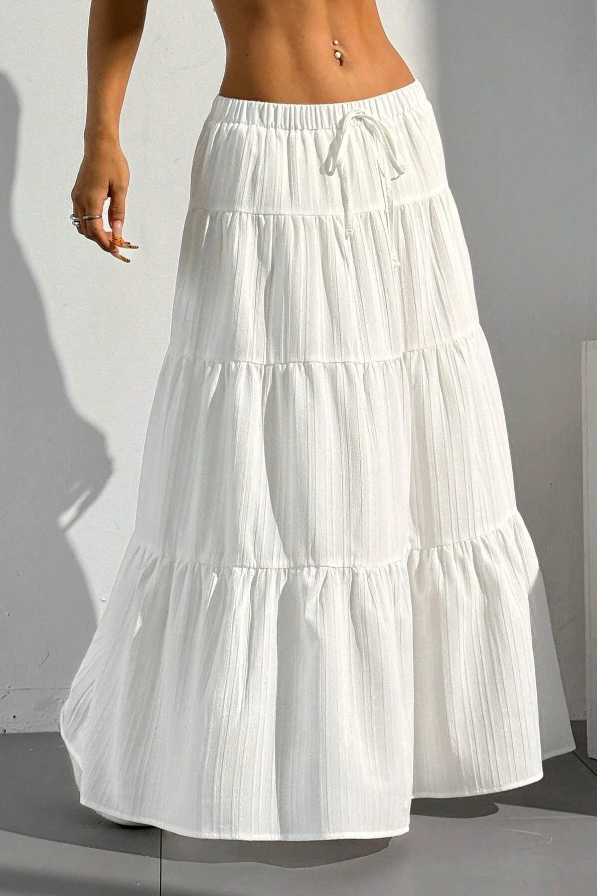 White Tie Waist A-Line Maxi Skirt - Image 2
