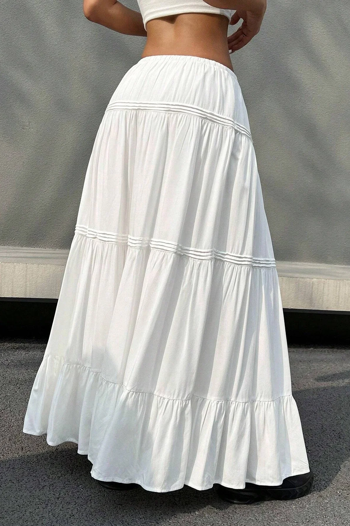 White Casual Tiered Midi Skirt - Image 4
