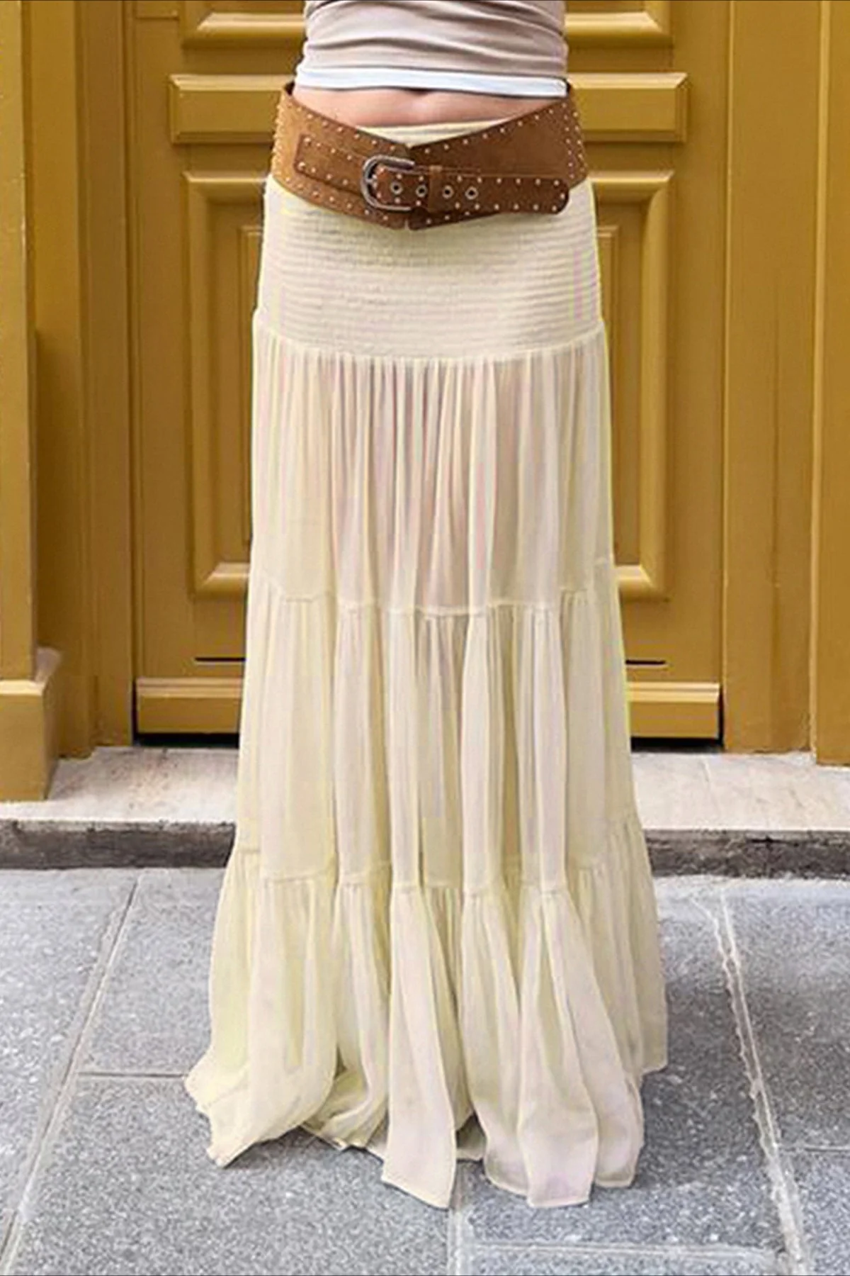 Elastic Waist Ruching A-Line Skirt - Image 2
