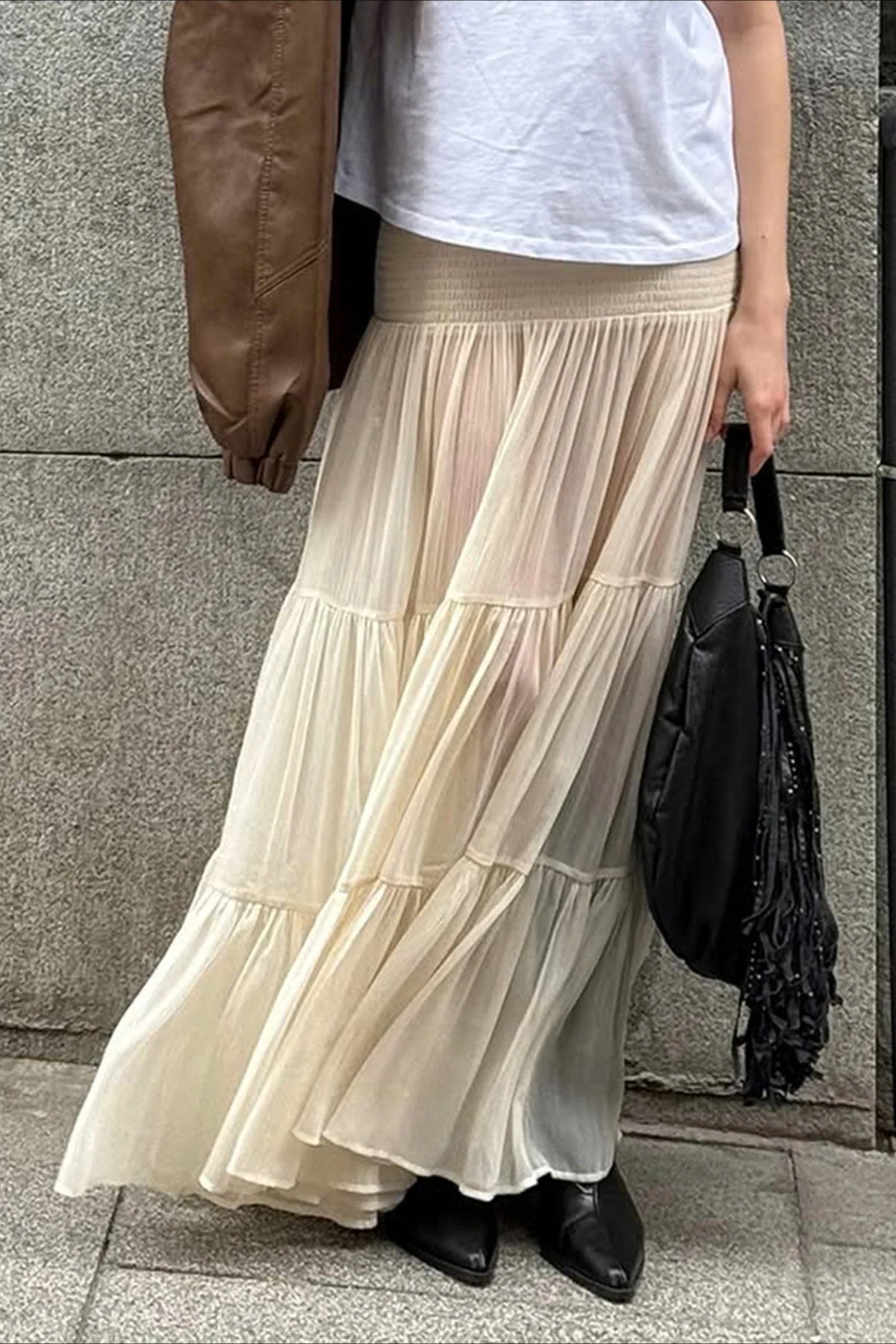 Elastic Waist Ruching A-Line Skirt - Image 3