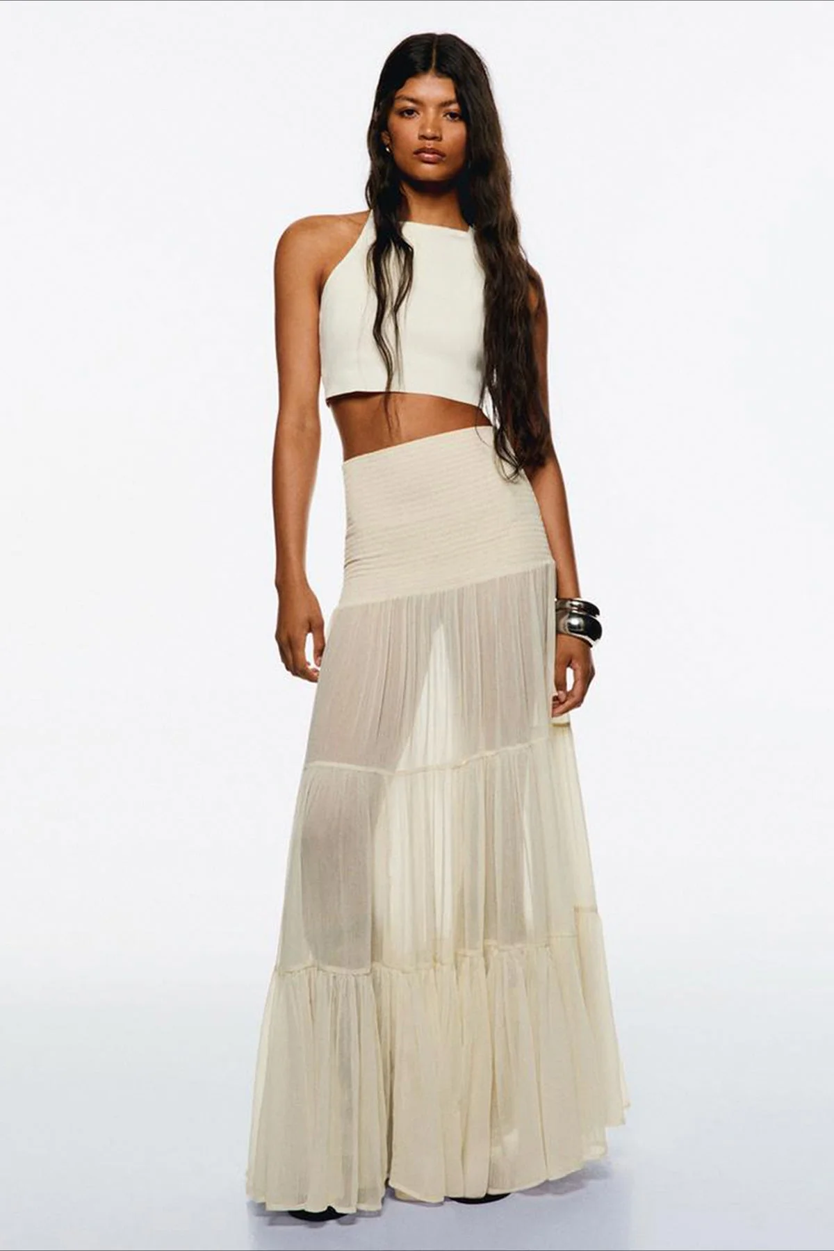 Elastic Waist Ruching A-Line Skirt - Image 4