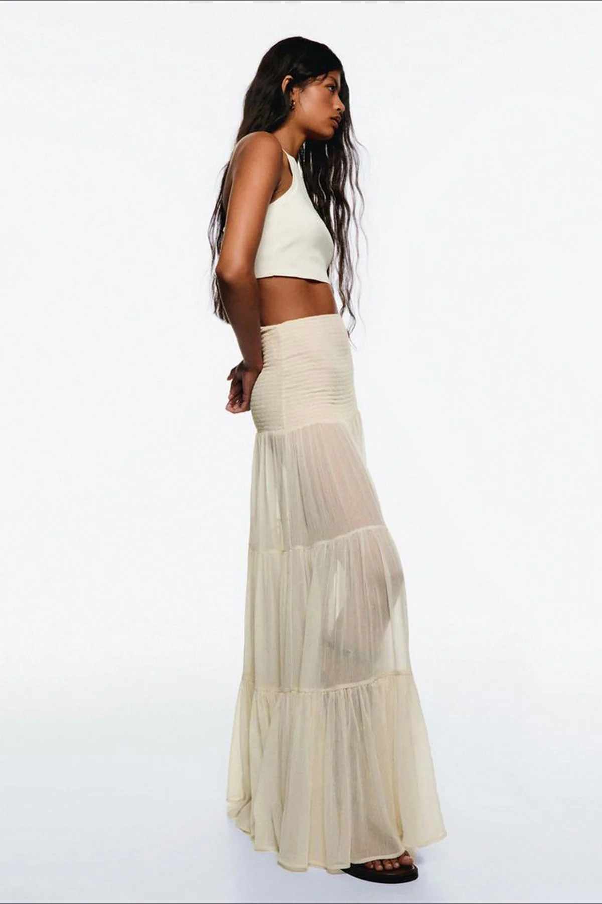 Elastic Waist Ruching A-Line Skirt - Image 5