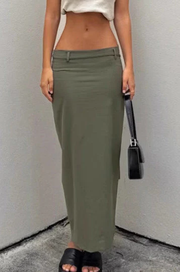 French Style Green High Waist Straight Midi Skirt - Image 3