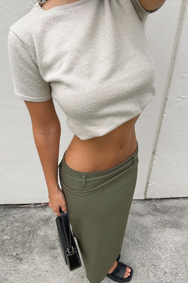 French Style Green High Waist Straight Midi Skirt - Image 4