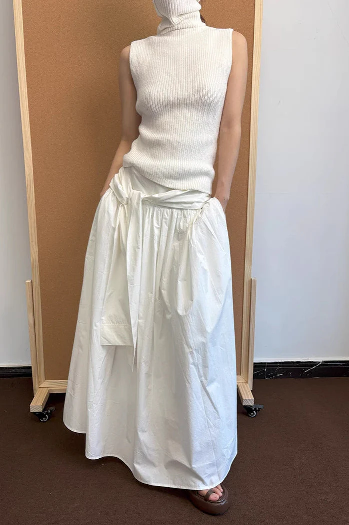 Minimalist Tie Waist A-line Maxi Skirt - Image 2