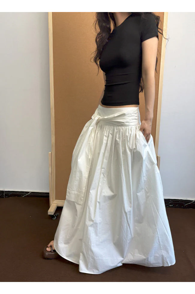 Minimalist Tie Waist A-line Maxi Skirt - Image 3