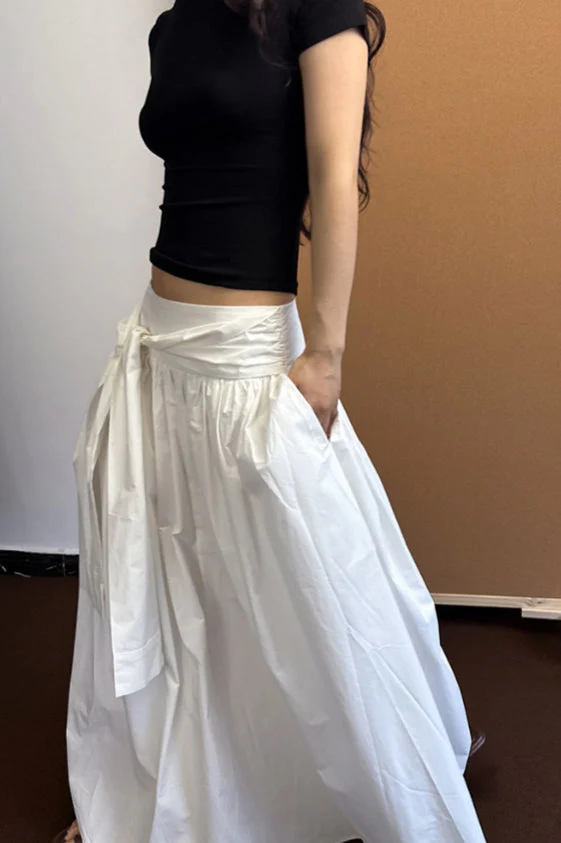 Minimalist Tie Waist A-line Maxi Skirt - Image 4