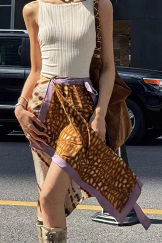 Floral Print Asymmetrical Vintage Midi Skirt - Image 3