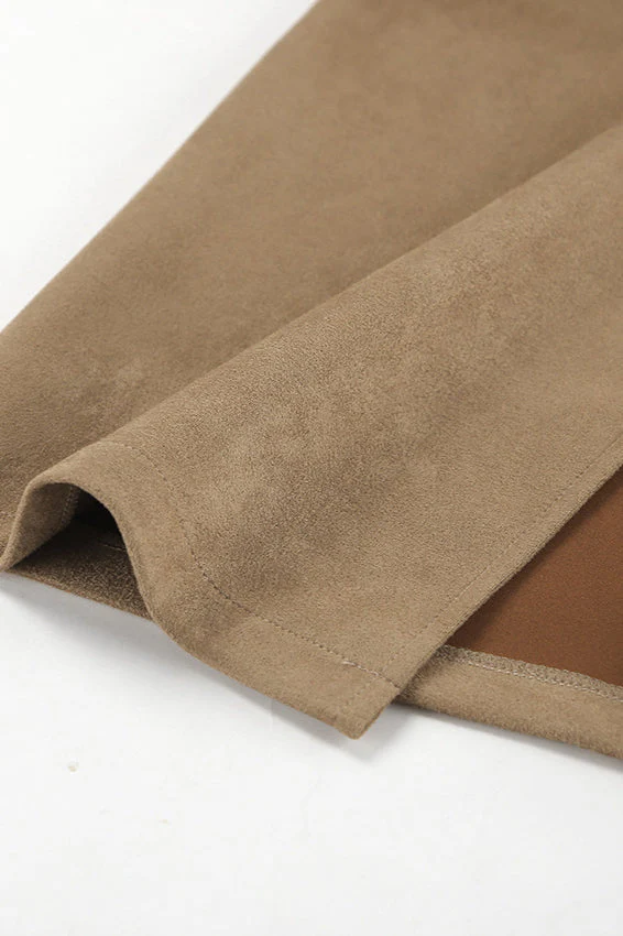 Vintage Suede Brown High Waist Split Midi Skirt - Image 7