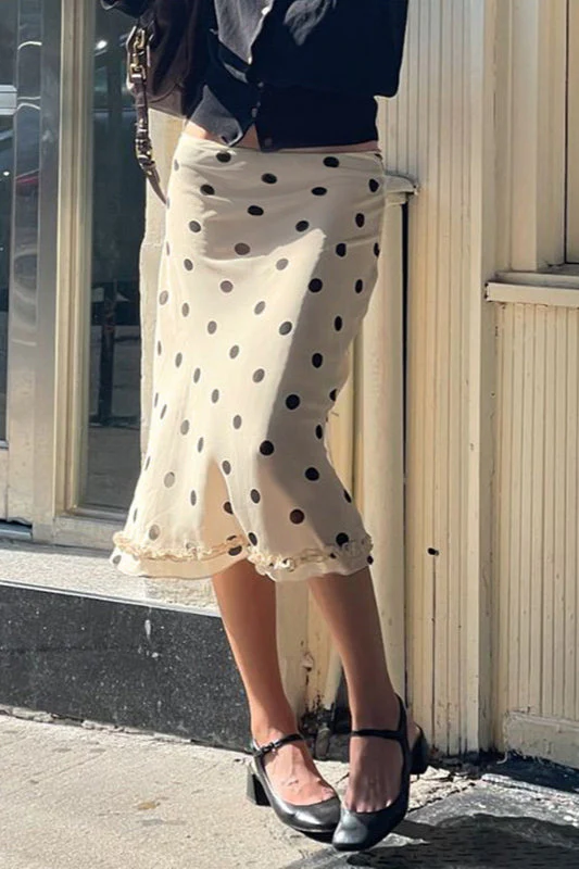 High Waist Polka Dot A-line Midi Skirt - Image 2