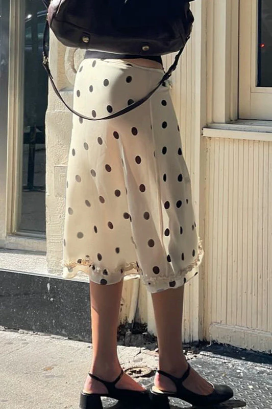 High Waist Polka Dot A-line Midi Skirt - Image 3