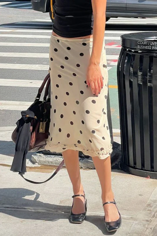High Waist Polka Dot A-line Midi Skirt - Image 4