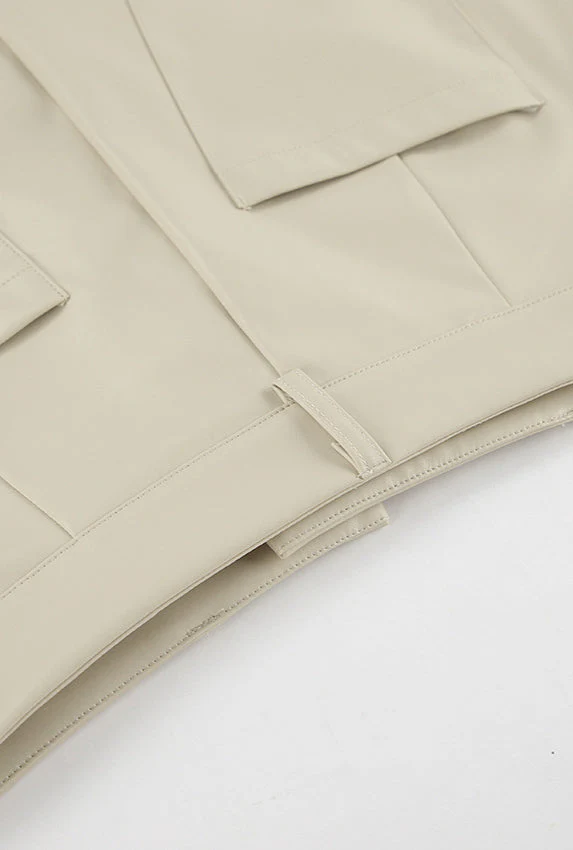 Khaki PU Leather High Waist Split Midi Skirt - Image 8