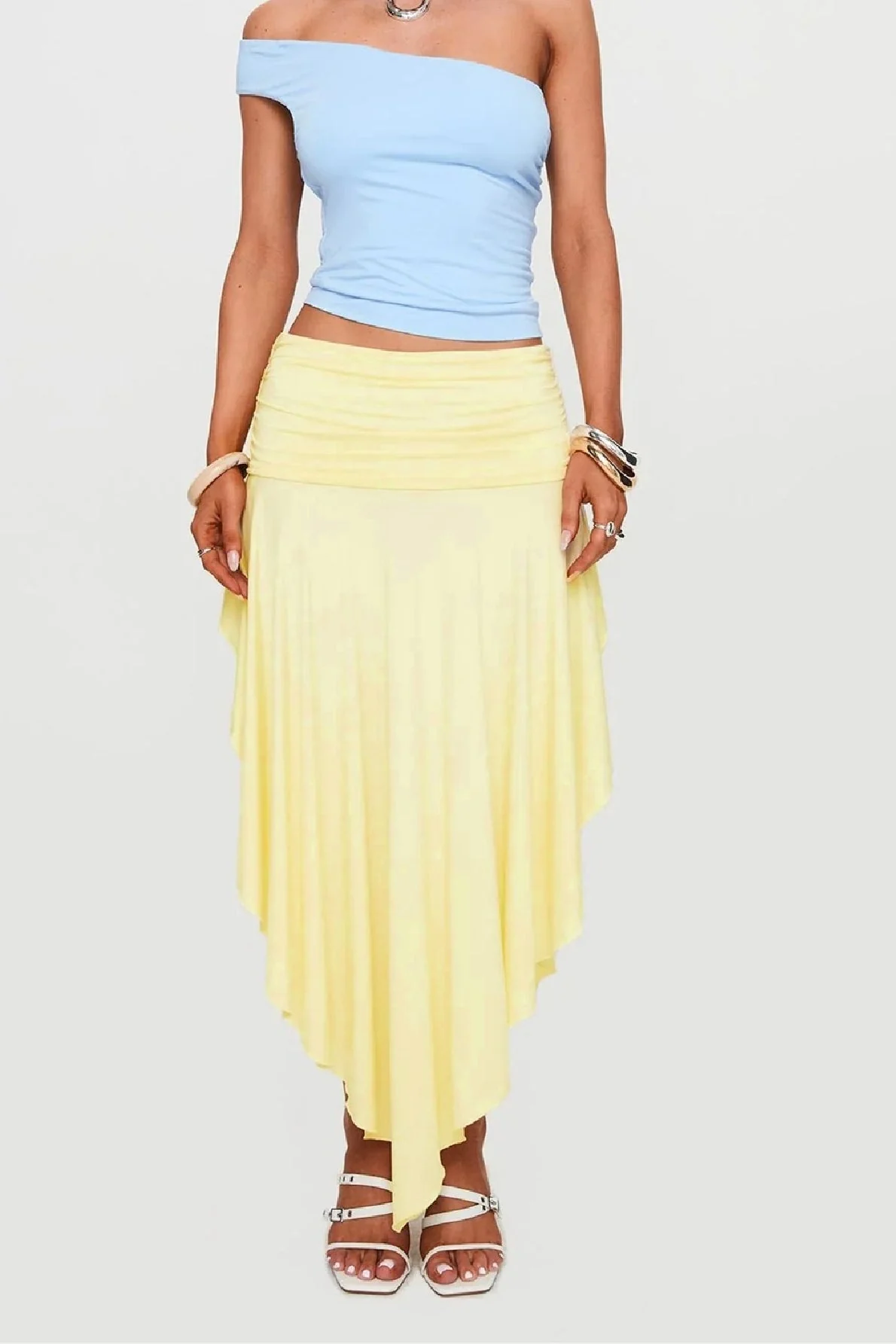 Wrinkled High Waist Asymmetrical Split Skirt - Image 3