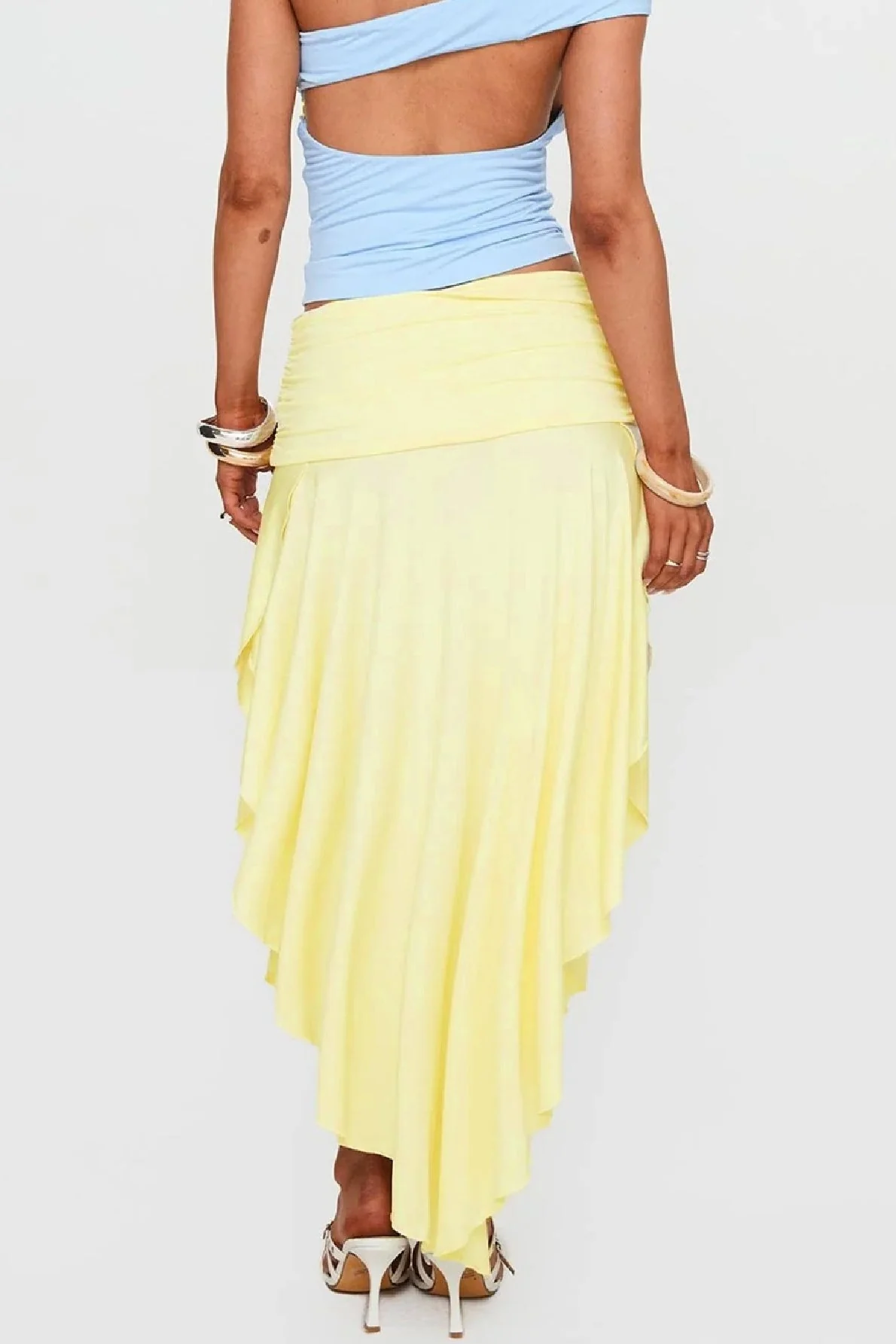 Wrinkled High Waist Asymmetrical Split Skirt - Image 5
