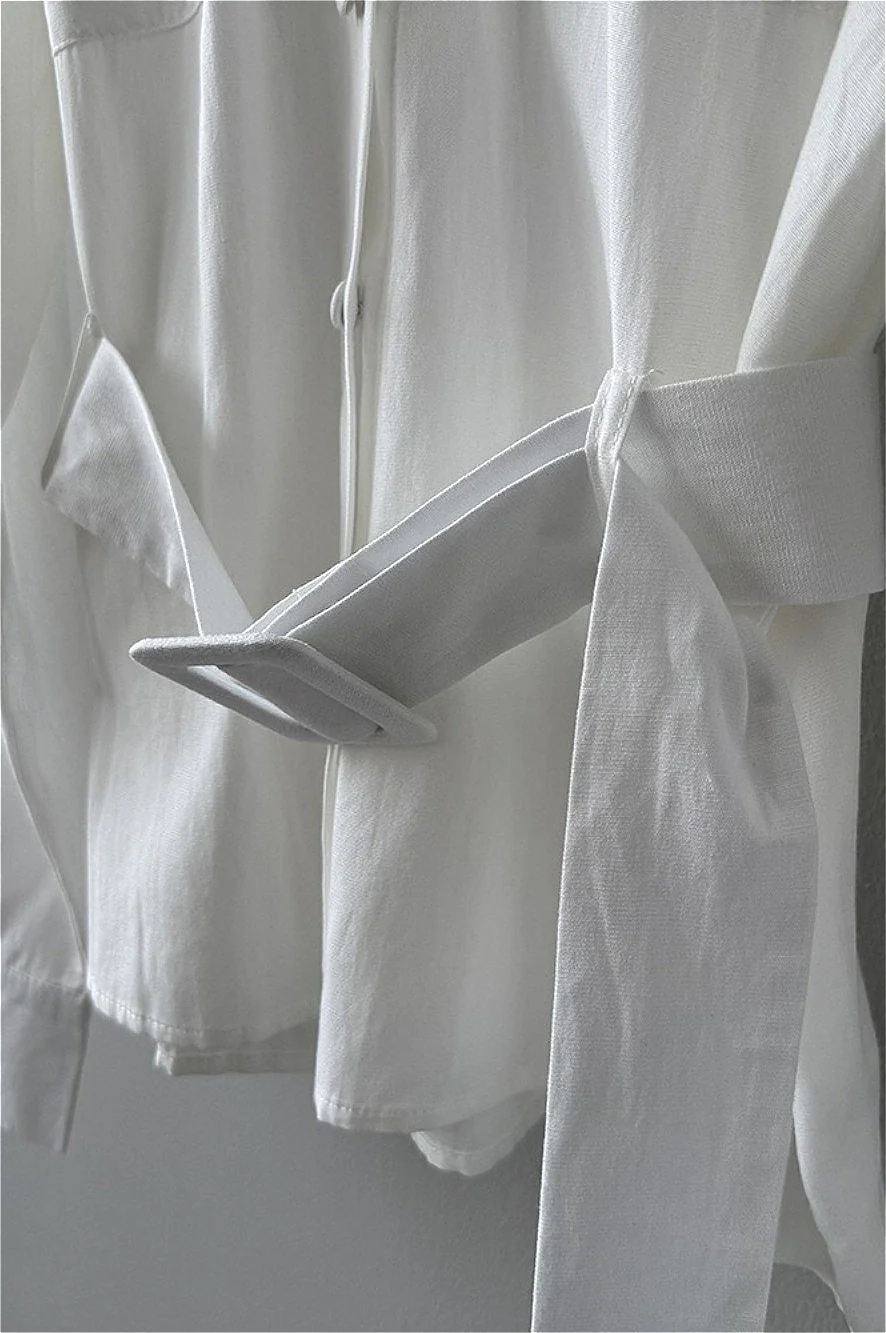 Vintage Waist Cinched Belted Long Sleeve Blouse - Image 6