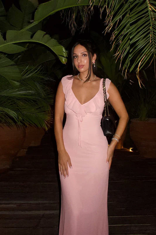 Ruffled Tie Waist Bodycon Maxi Dress - Image 3