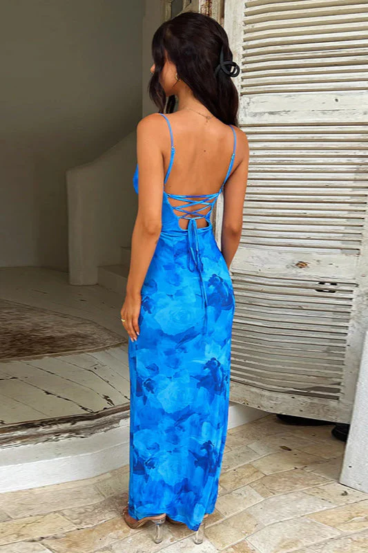 Floral Print Ruffled Strap Bodycon Maxi Dress - Image 5