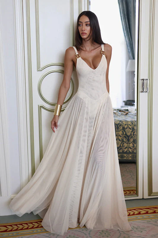 Mesh A-Line Bodycon Maxi Dress - Image 4
