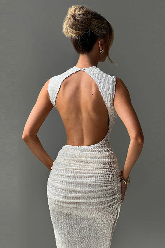 Textured Backless Bodycon Maxi Dress - Image 2