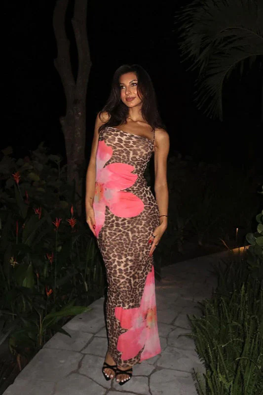 Floral Leopard Print Sleeveless Bodycon Maxi Dress - Image 3