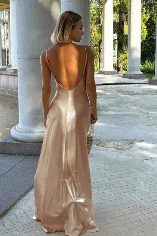 V-Neck Backless Satin Slip Maxi Dress - Image 3