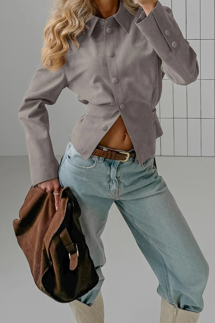 Vintage Khaki Suede Waist Cinched Blouse - Image 2