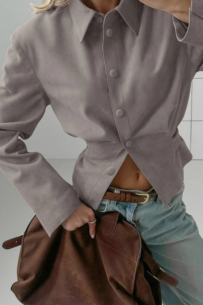 Vintage Khaki Suede Waist Cinched Blouse - Image 3